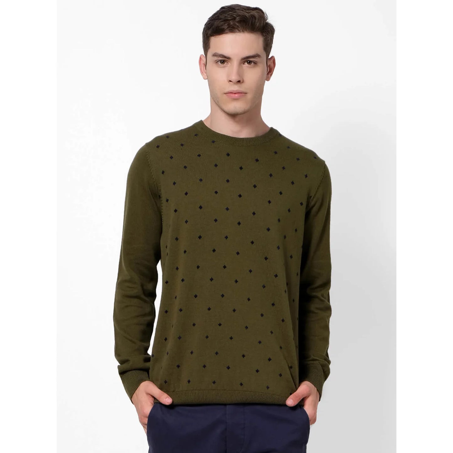 Green Printed Cotton Blend Sweater