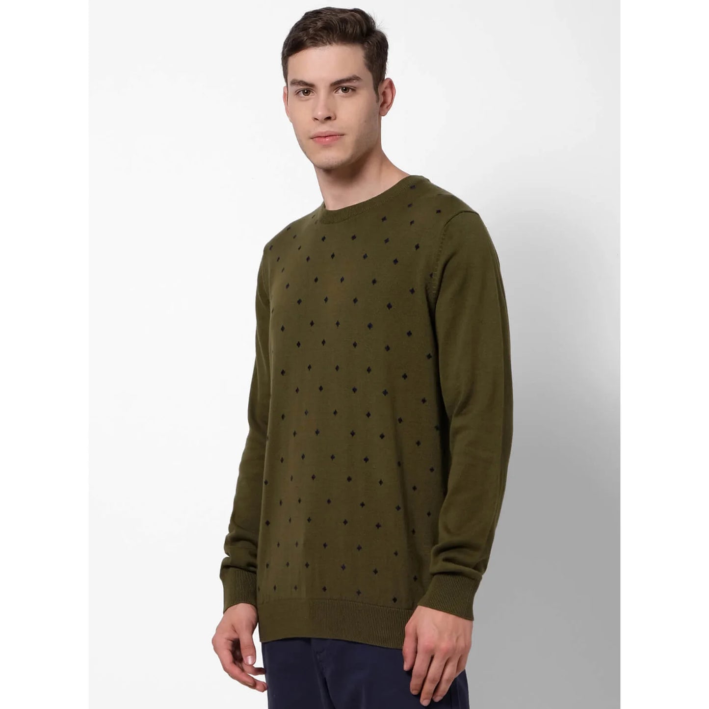 Green Printed Cotton Blend Sweater