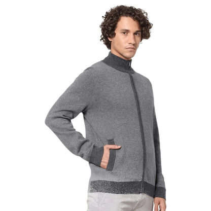 Grey Melange Cotton Blend Sweater