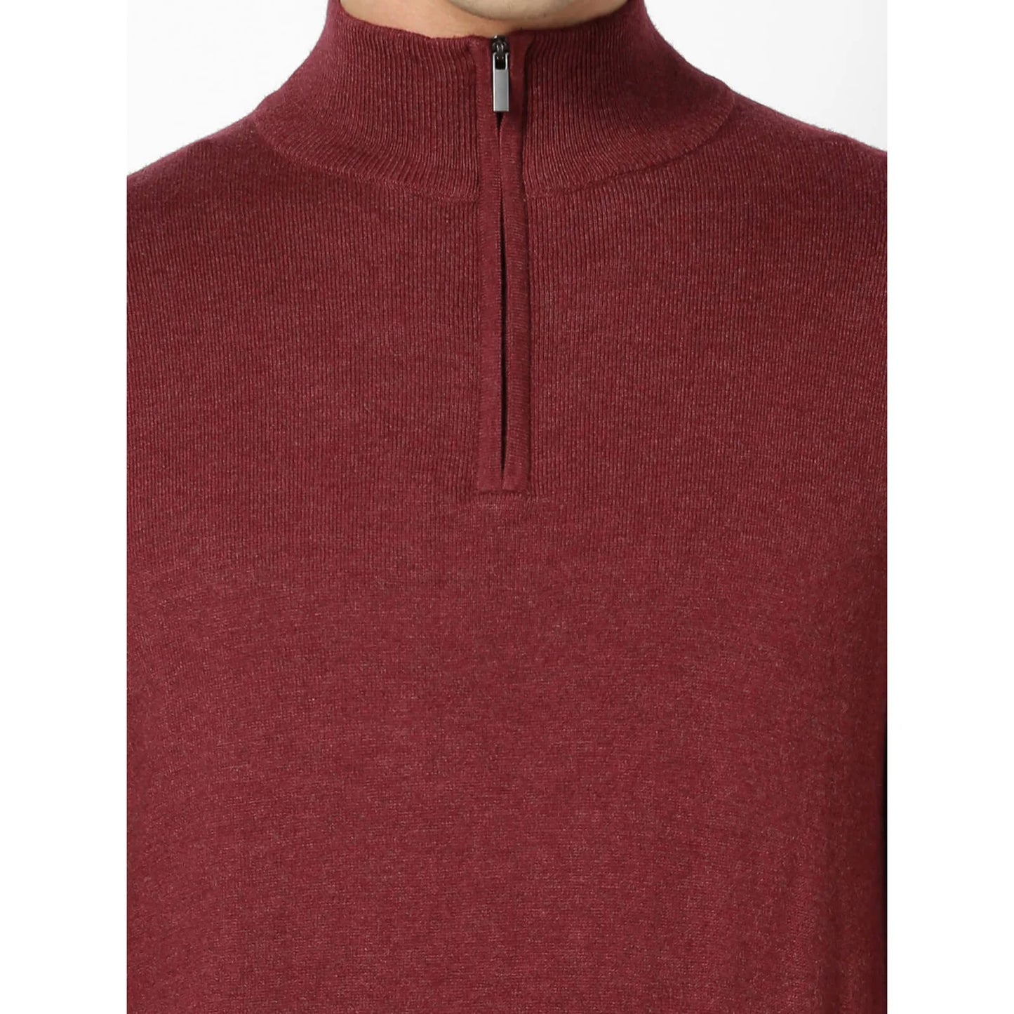 Burgundy Solid Cotton Blend Sweater