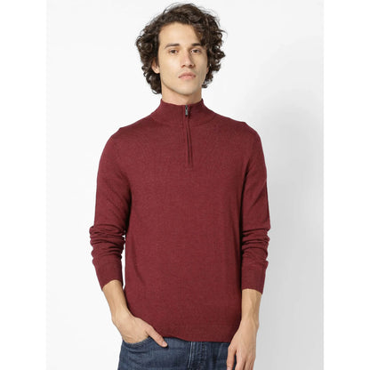 Burgundy Solid Cotton Blend Sweater