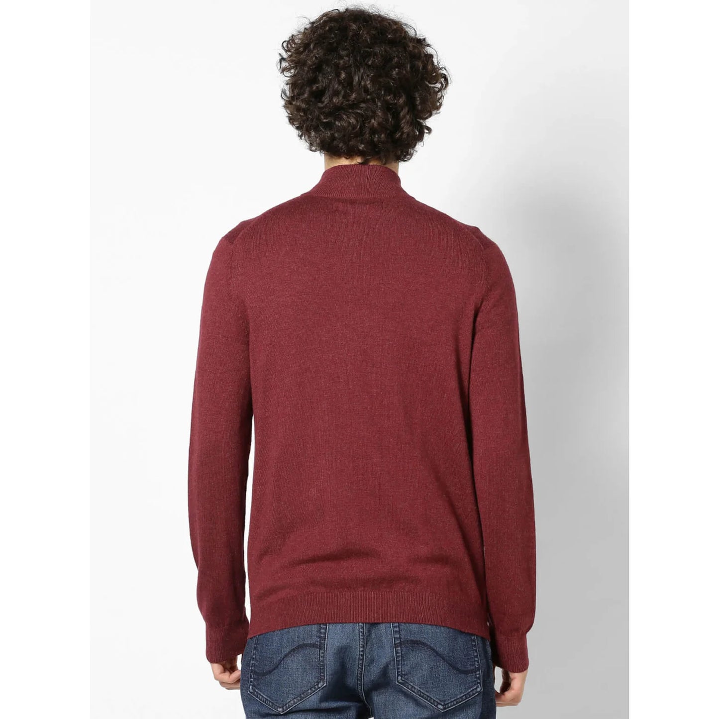 Burgundy Solid Cotton Blend Sweater