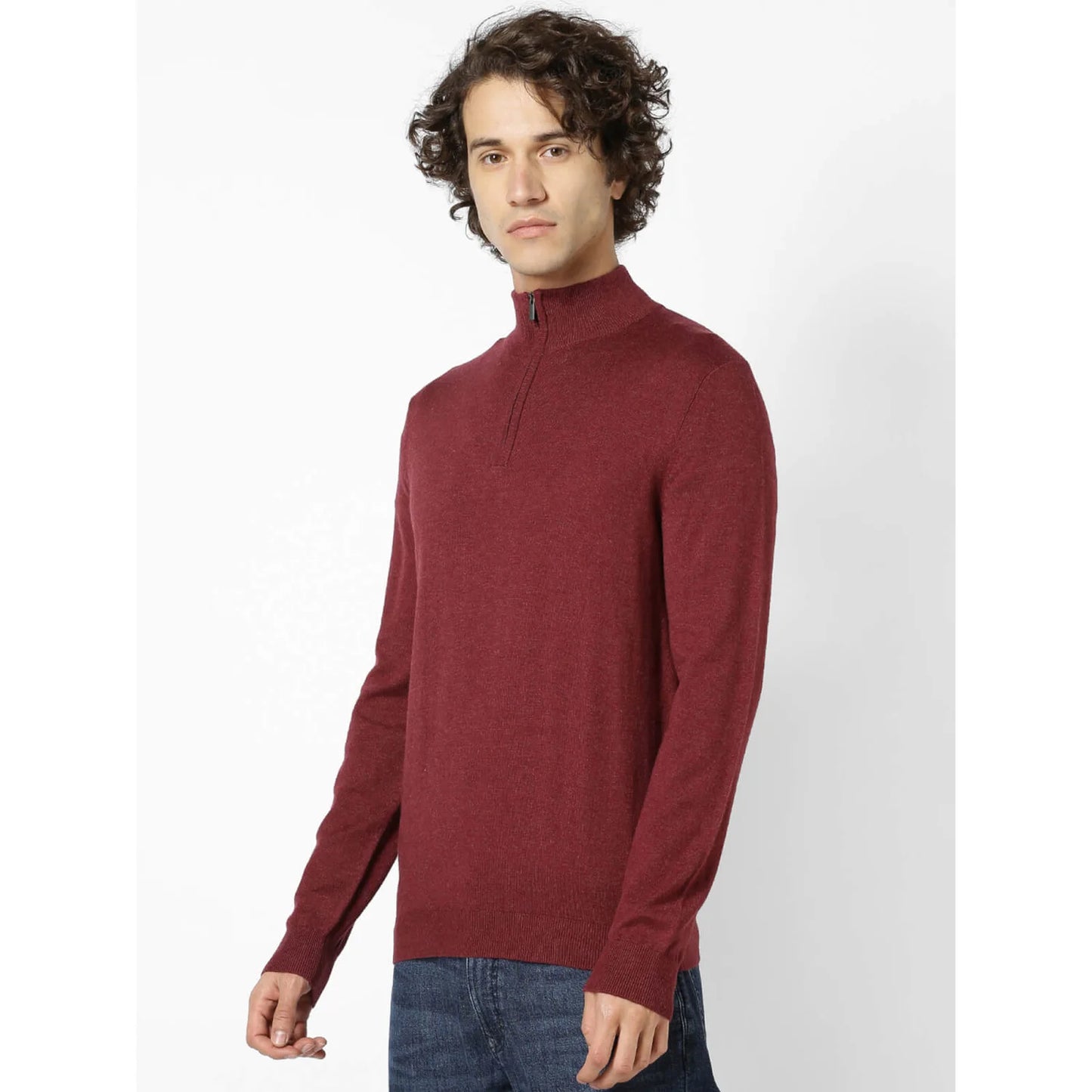 Burgundy Solid Cotton Blend Sweater