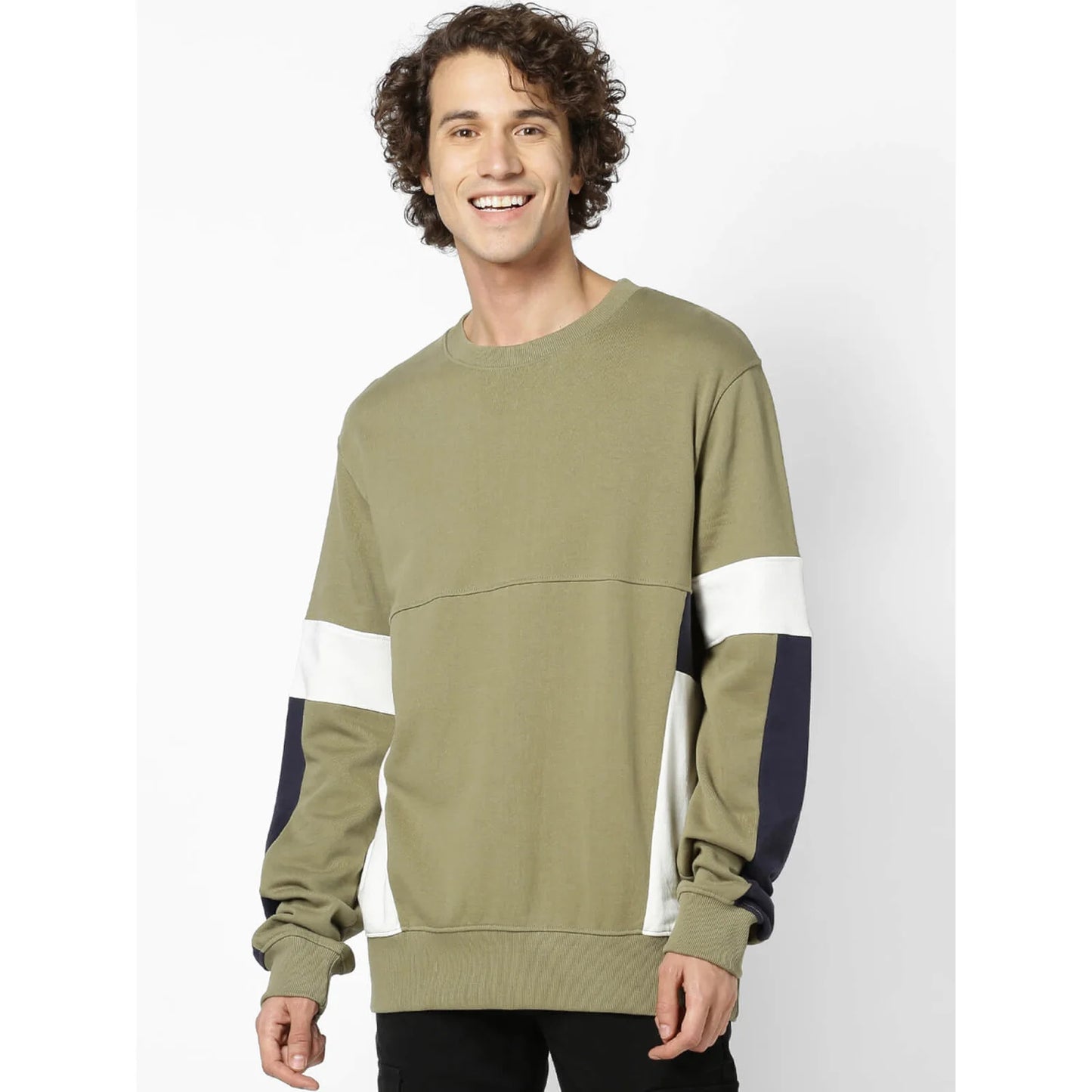 Green Colourblock Cotton Sweatshirt