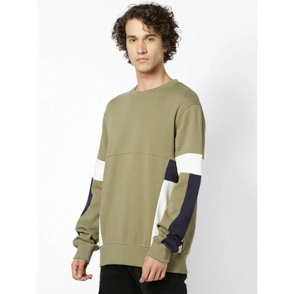 Green Colourblock Cotton Sweatshirt