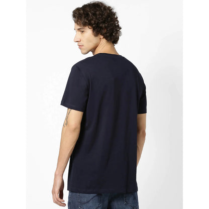 Navy Blue Printed Cotton T-shirt