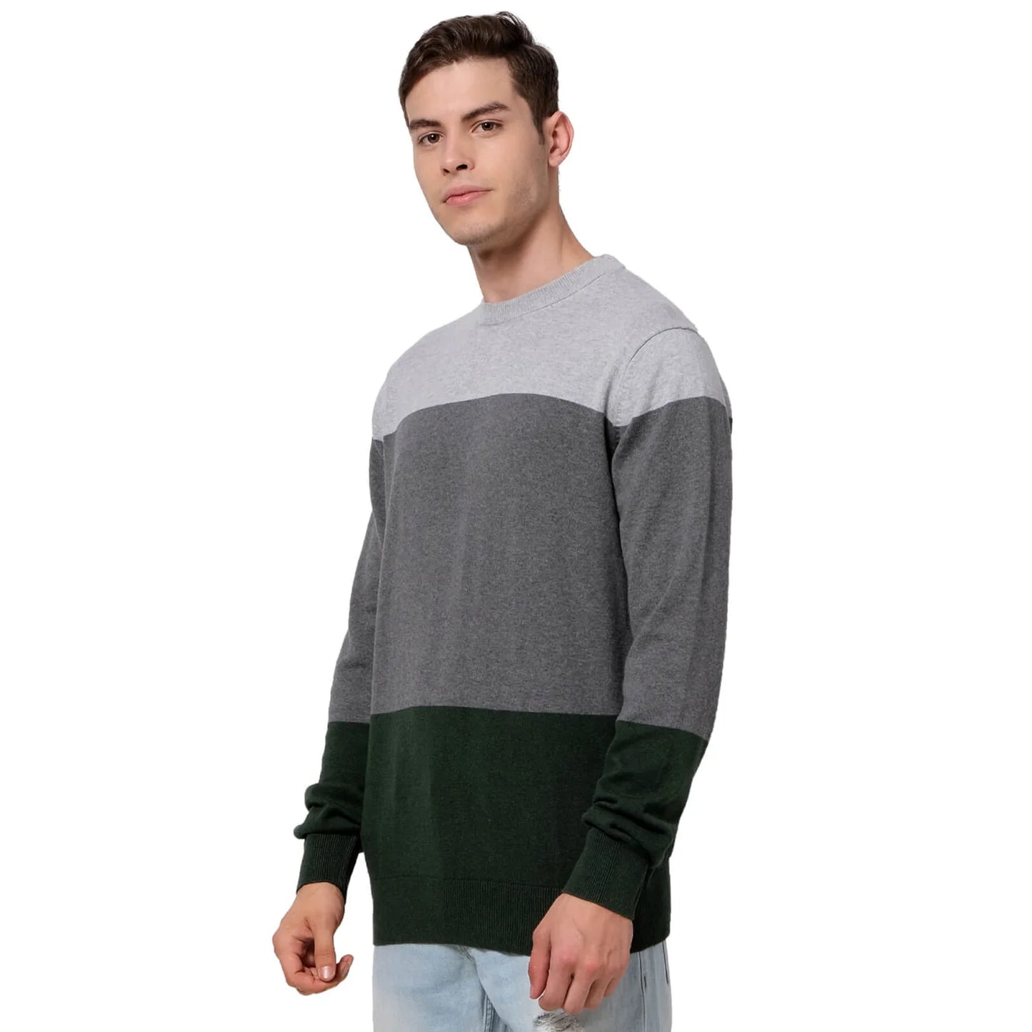 Green Colourblock Cotton Sweater