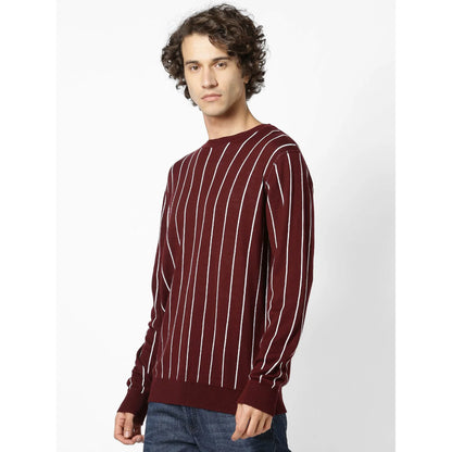 Maroon Striped Cotton Sweater