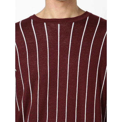 Maroon Striped Cotton Sweater