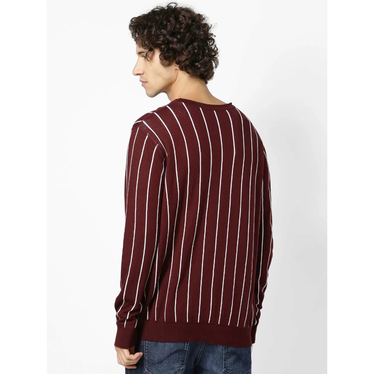 Maroon Striped Cotton Sweater