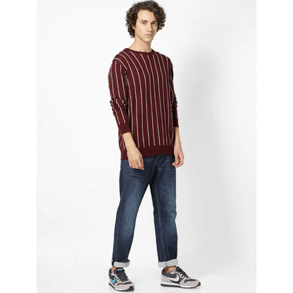 Maroon Striped Cotton Sweater