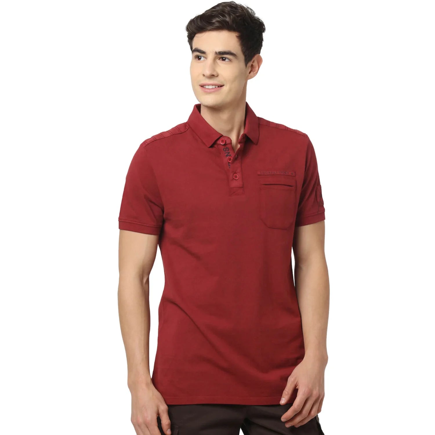 Red Solid Cotton Polo