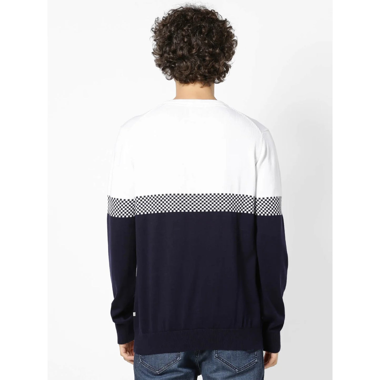 Navy Blue Colourblock Cotton Sweater