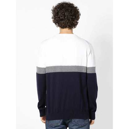 Navy Blue Colourblock Cotton Sweater