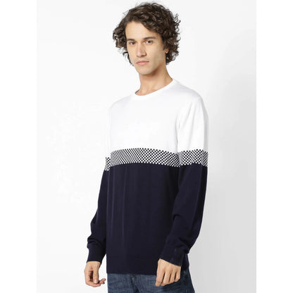 Navy Blue Colourblock Cotton Sweater