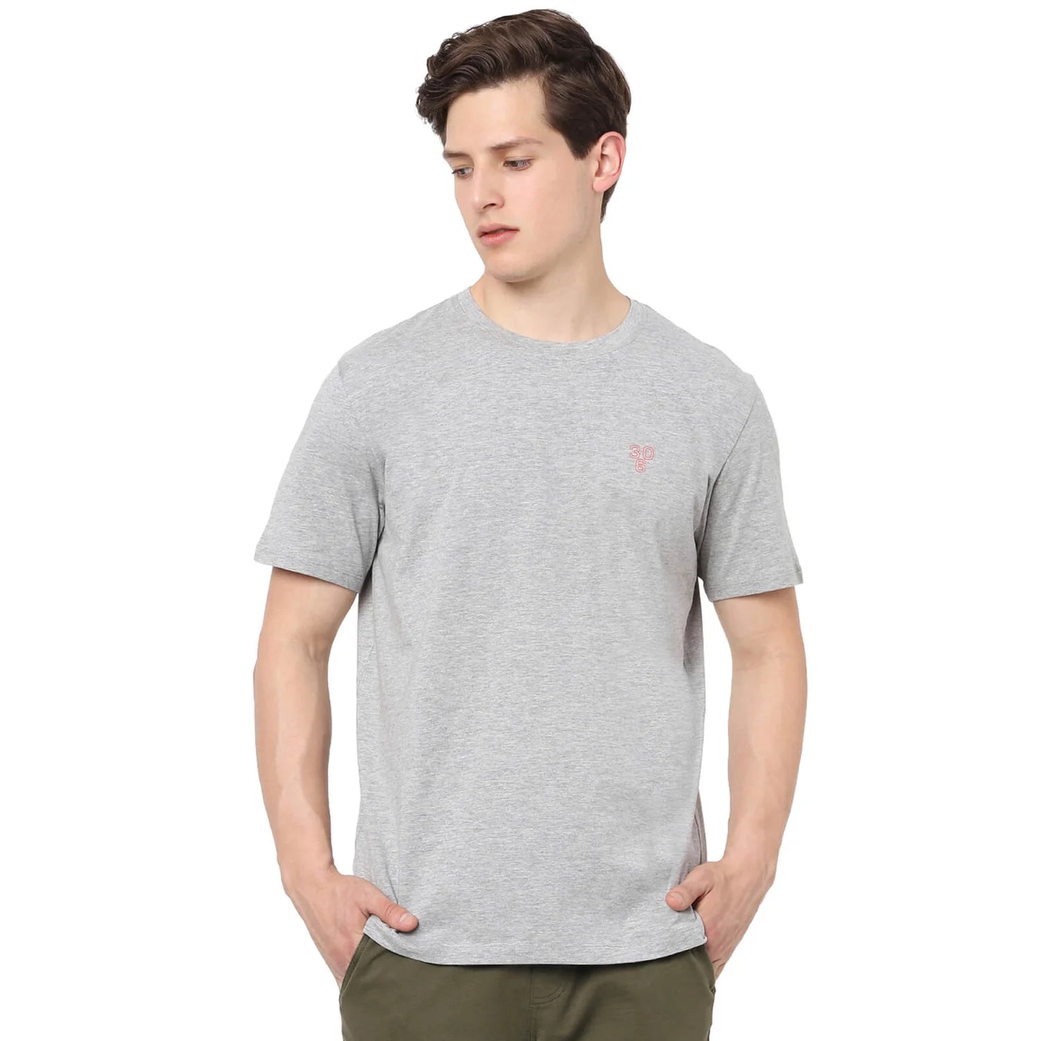 Grey Printed Cotton T-shirt