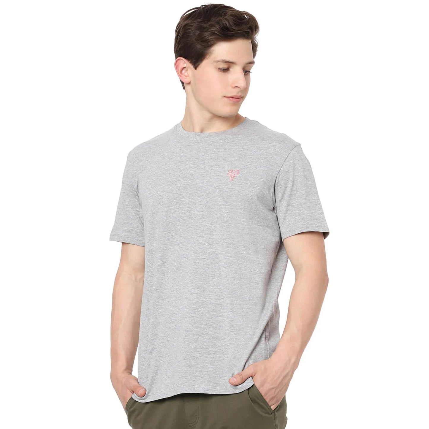 Grey Printed Cotton T-shirt