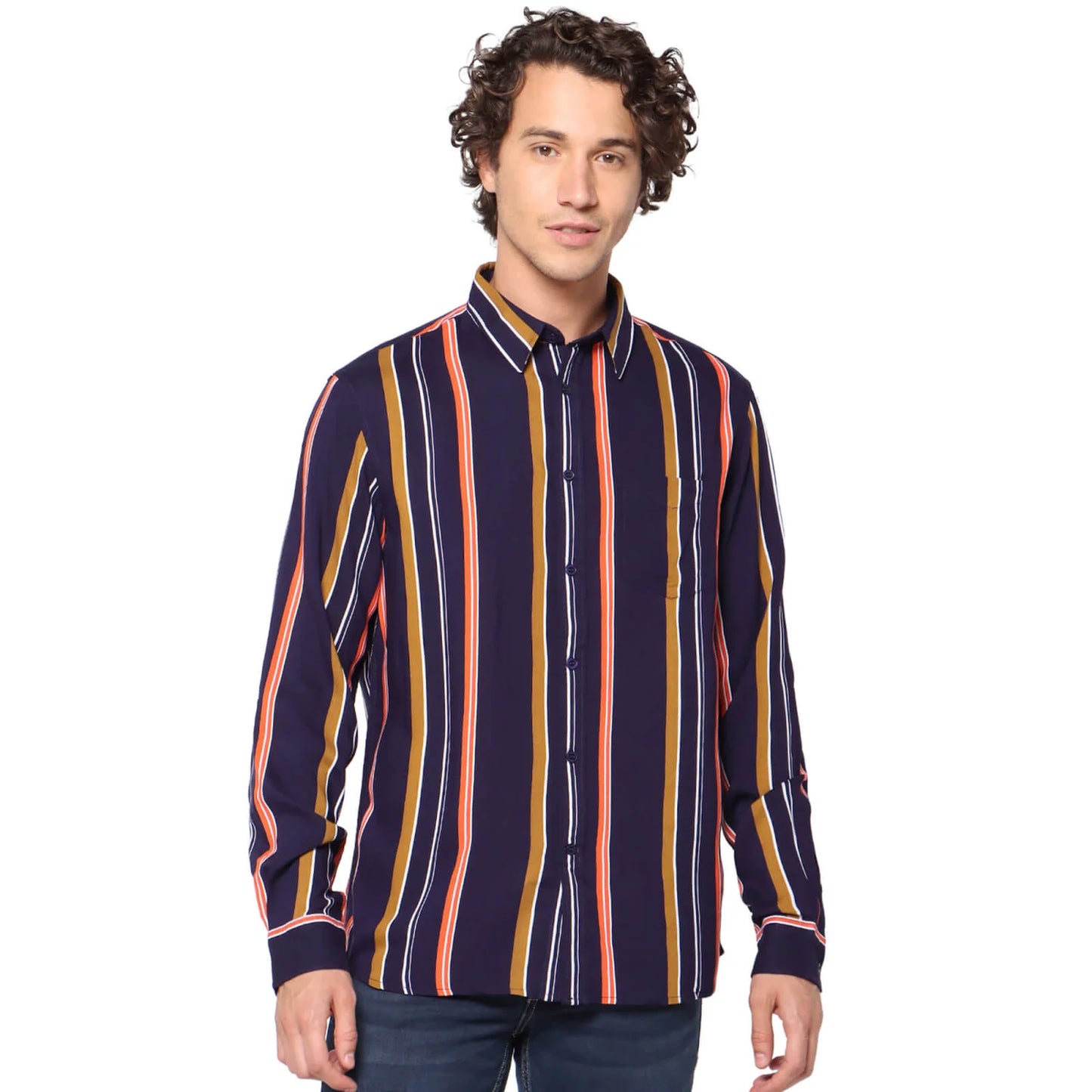 Brown Striped Viscose Shirt