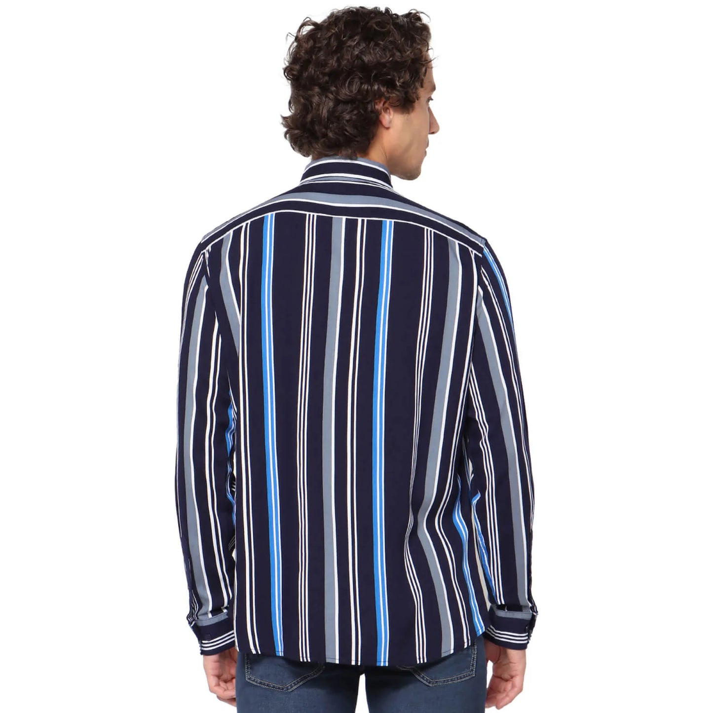 Navy Blue Striped Viscose Shirt