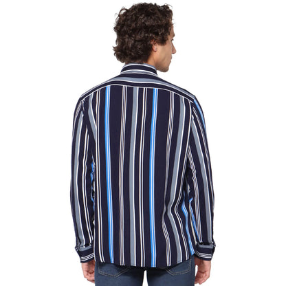 Navy Blue Striped Viscose Shirt