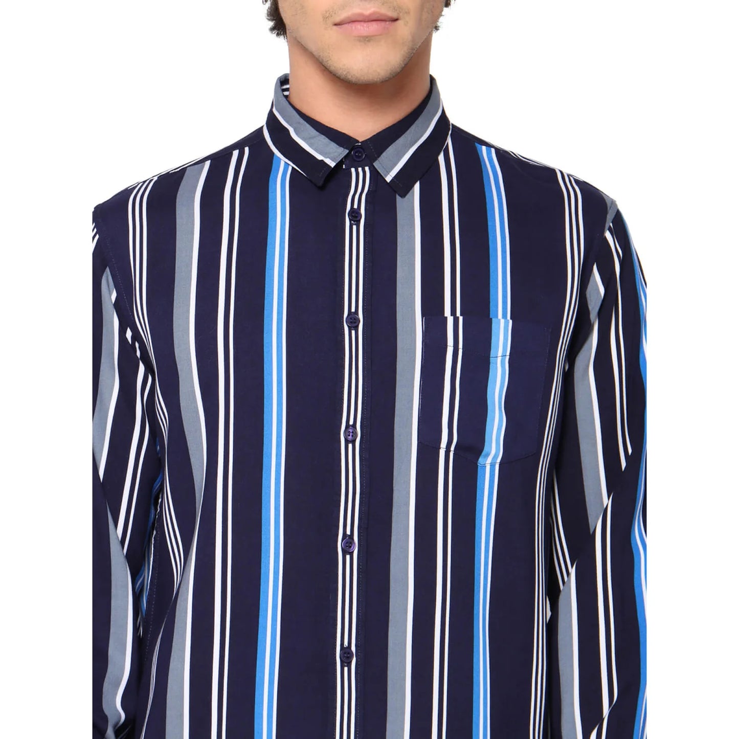 Navy Blue Striped Viscose Shirt