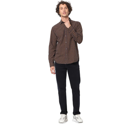 Celio* Checked Regular Fit Cotton Navy Blue Shirt