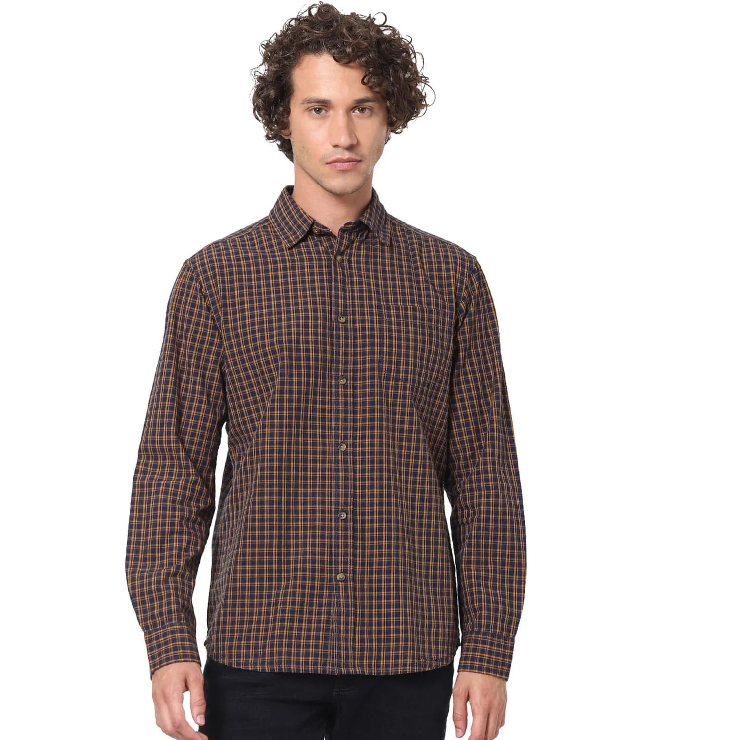 Navy Blue Checks Cotton Shirt