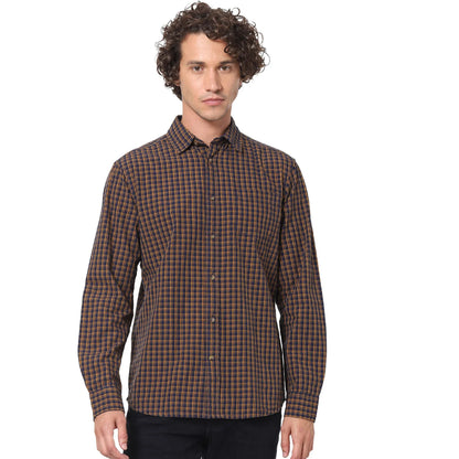 Navy Blue Checks Cotton Shirt