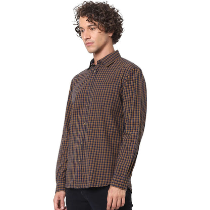 Navy Blue Checks Cotton Shirt