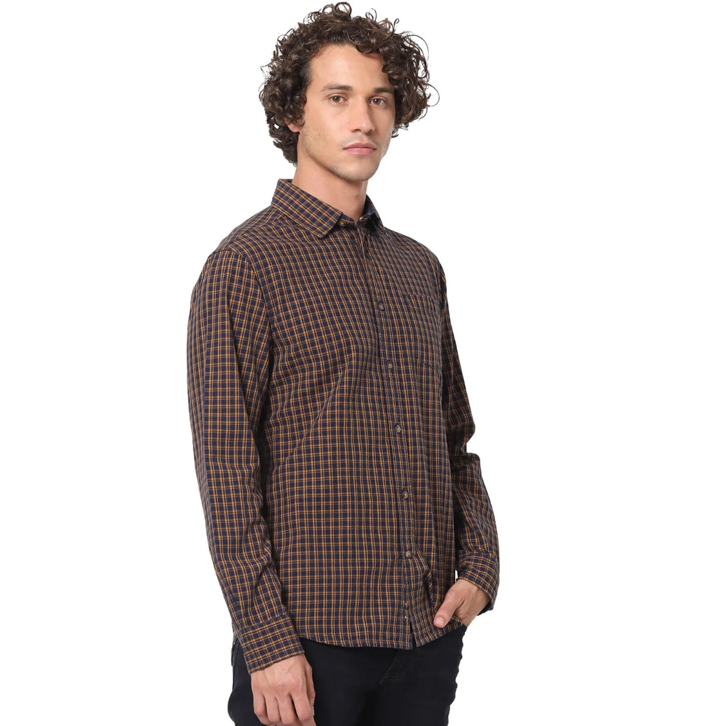 Navy Blue Checks Cotton Shirt