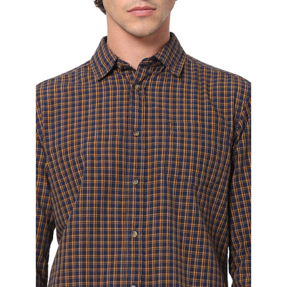 Celio* Checked Regular Fit Cotton Navy Blue Shirt