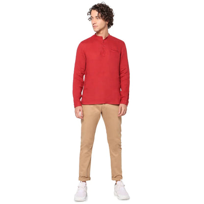 Red Solid Linen Shirt