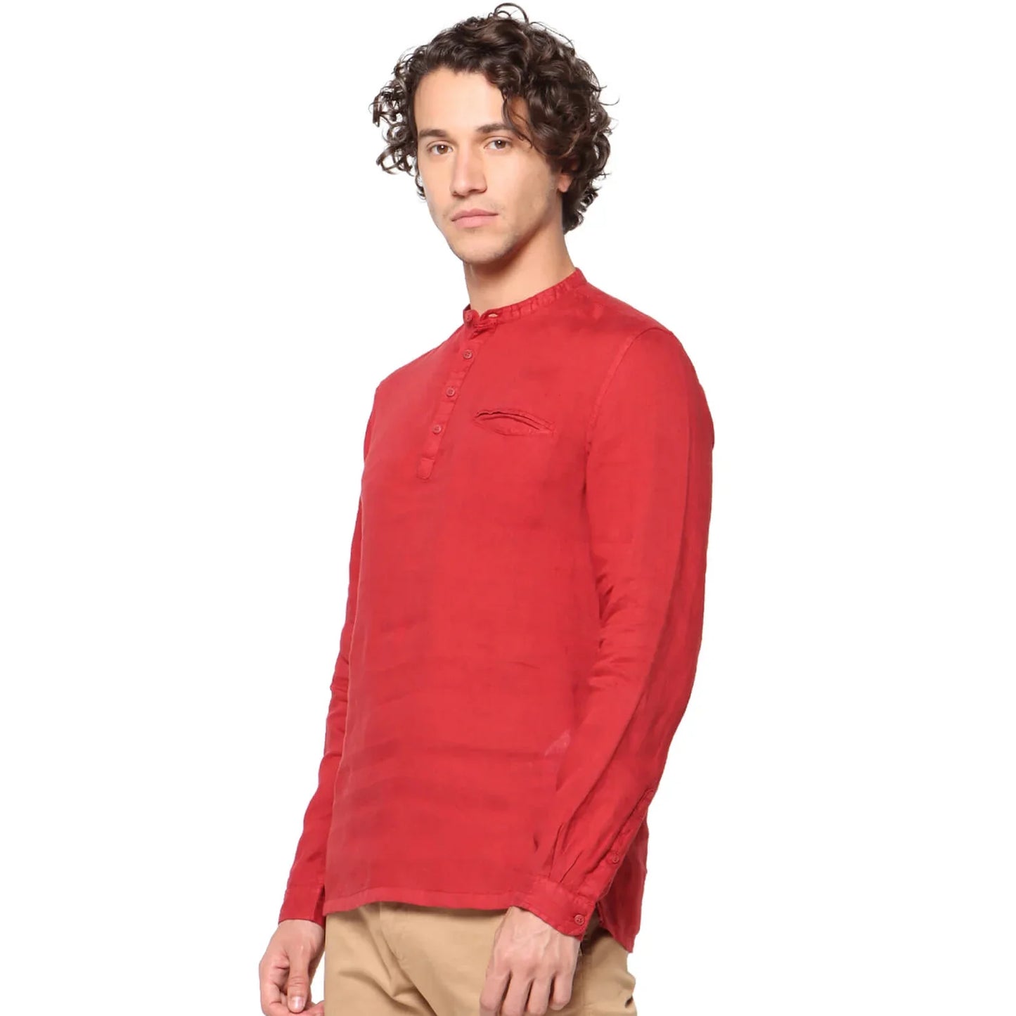 Red Solid Linen Shirt