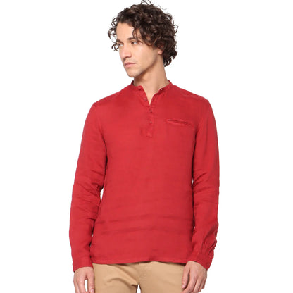 Burgundy Solid Linen Shirt