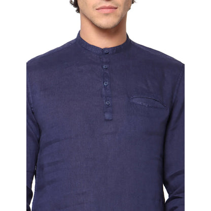 Navy Blue Solid Linen Shirt