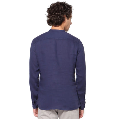 Navy Blue Solid Linen Shirt