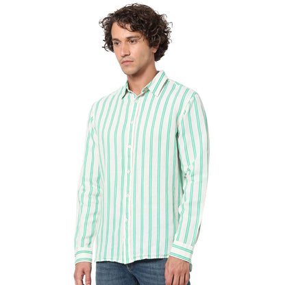 Off White Striped Linen-Blend Shirt