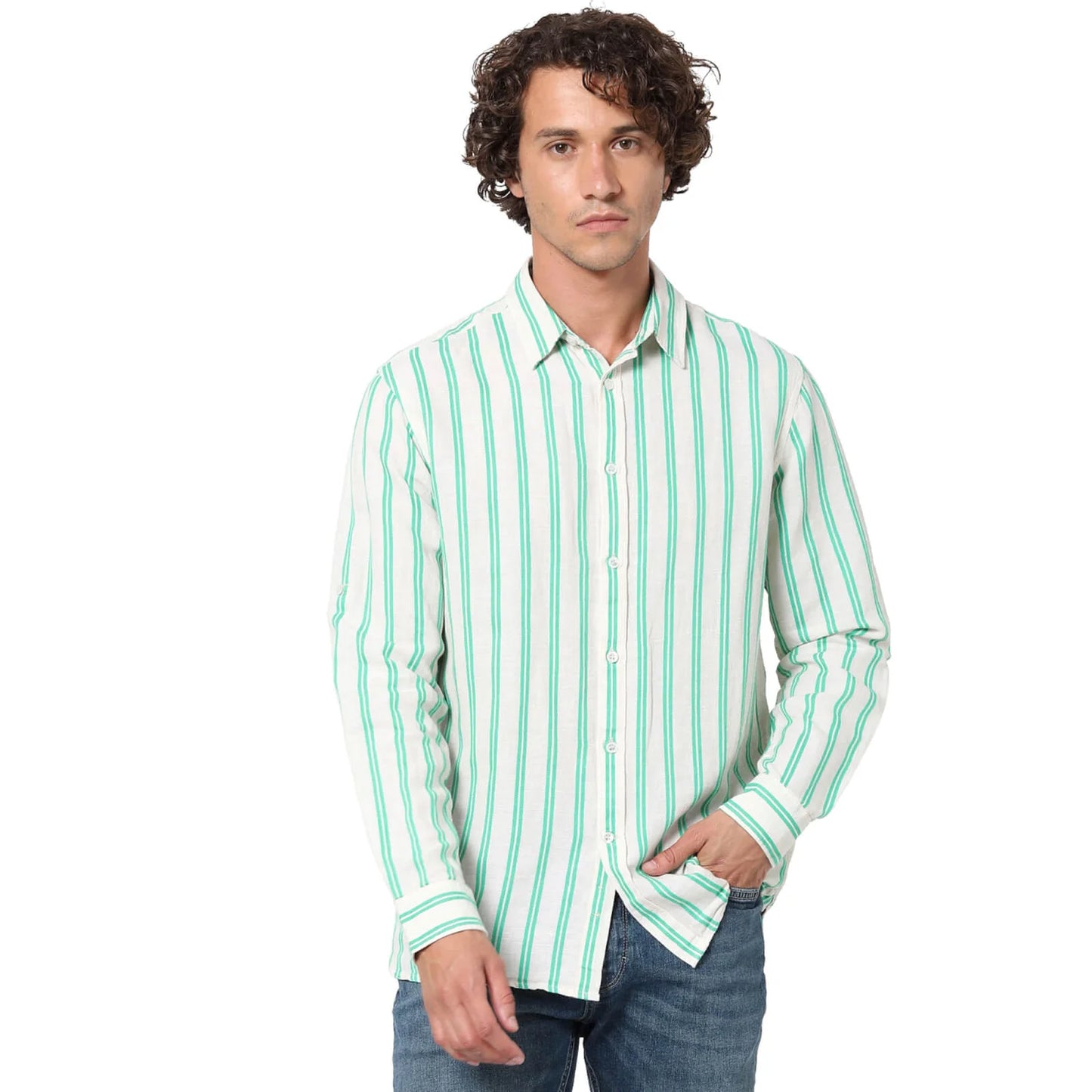 Off White Striped Linen-Blend Shirt