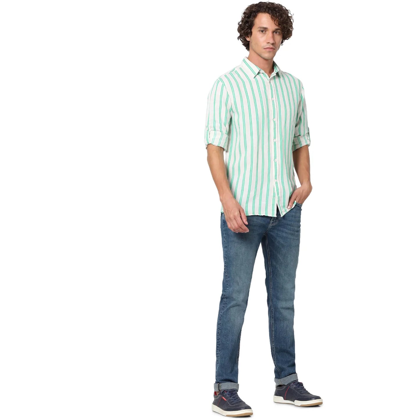 Off White Striped Linen-Blend Shirt