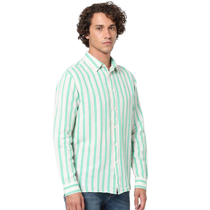 Off White Striped Linen-Blend Shirt