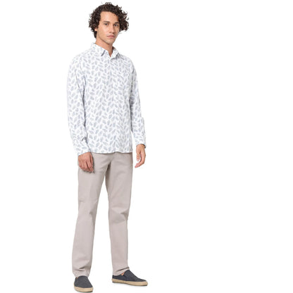 White Floral Linen-Blend Shirt