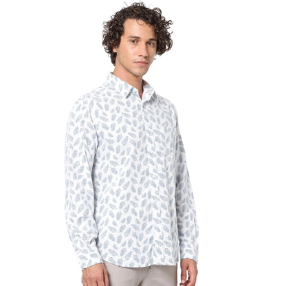 White Floral Linen-Blend Shirt