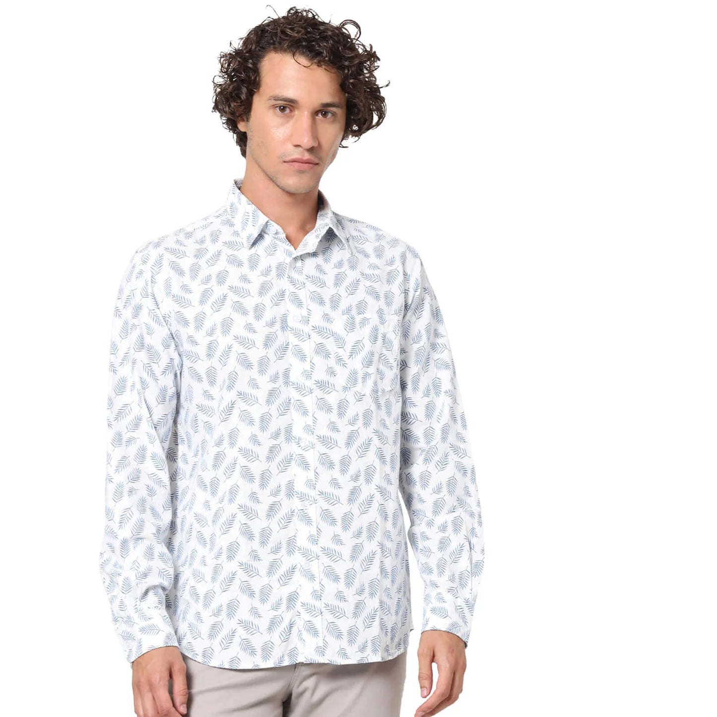 White Floral Linen-Blend Shirt