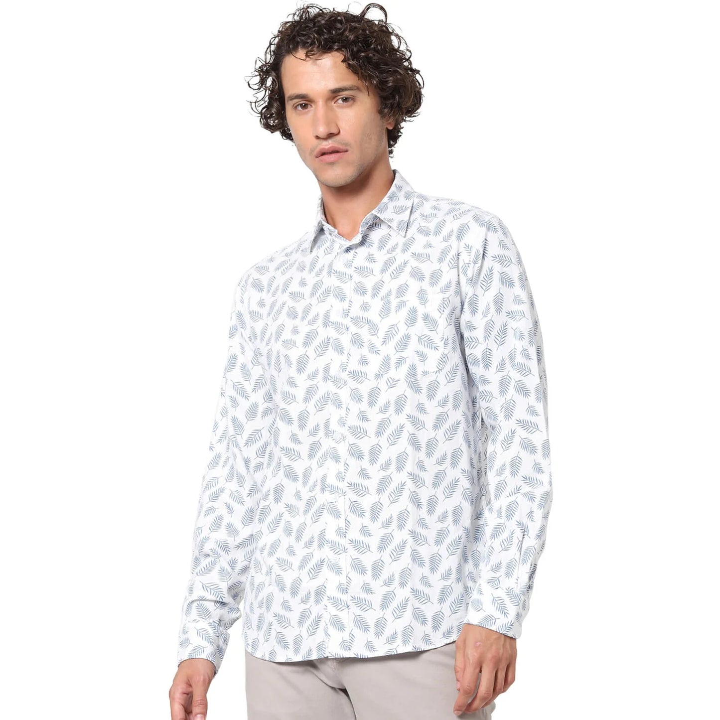 White Floral Linen-Blend Shirt