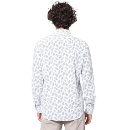 White Floral Linen-Blend Shirt