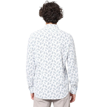 White Floral Linen-Blend Shirt