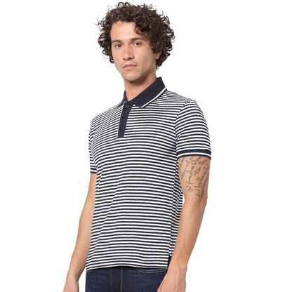 Blue Striped Linen-Blend Polo