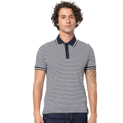 Blue Striped Linen-Blend Polo