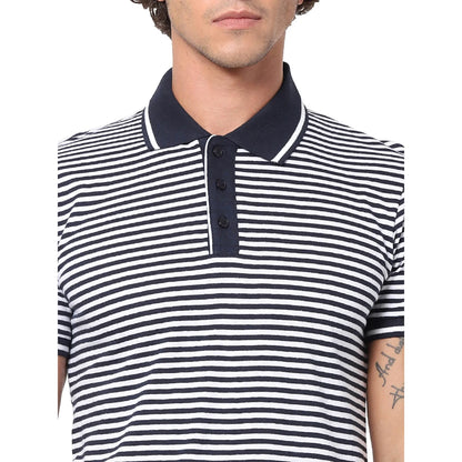 Blue Striped Linen-Blend Polo