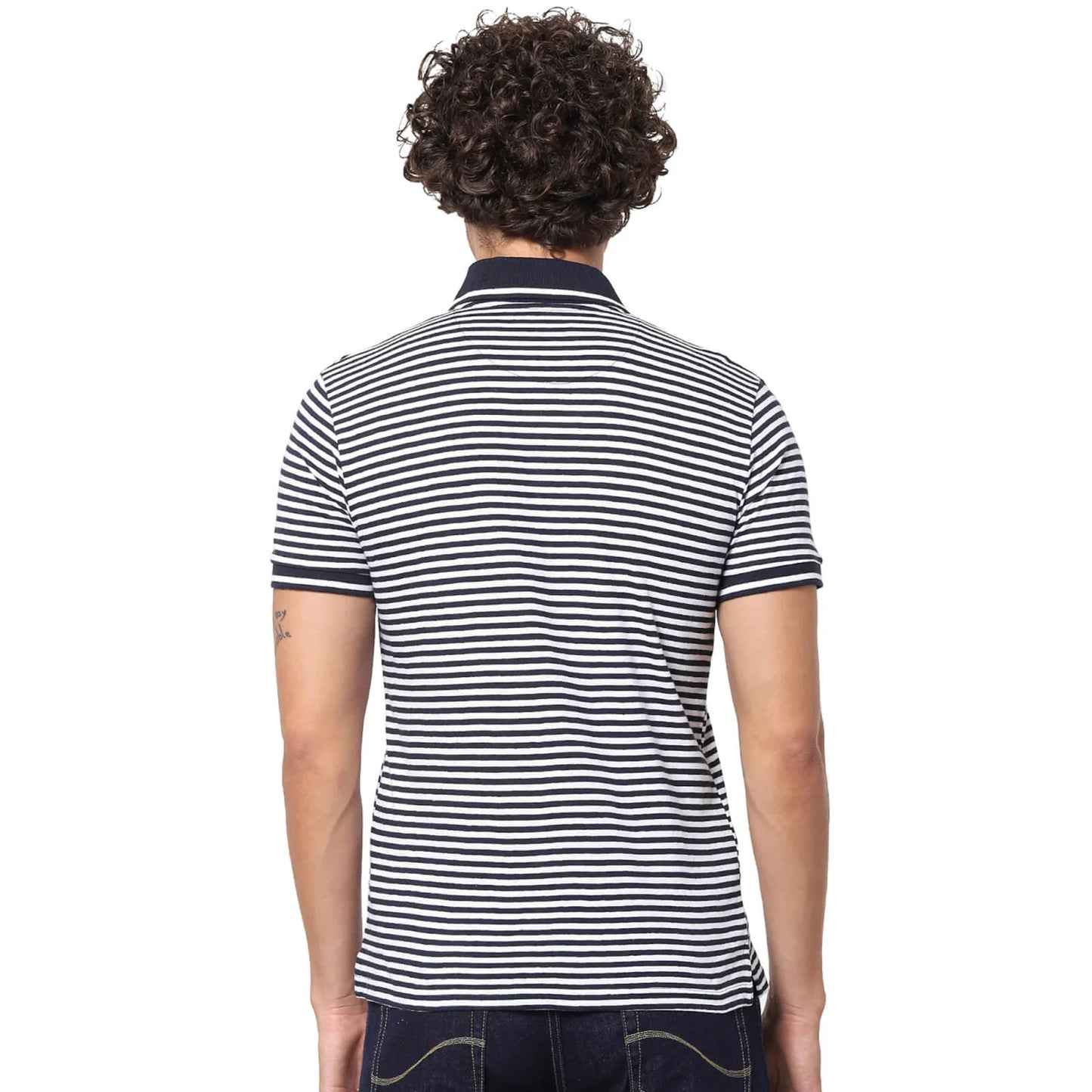 Blue Striped Linen-Blend Polo